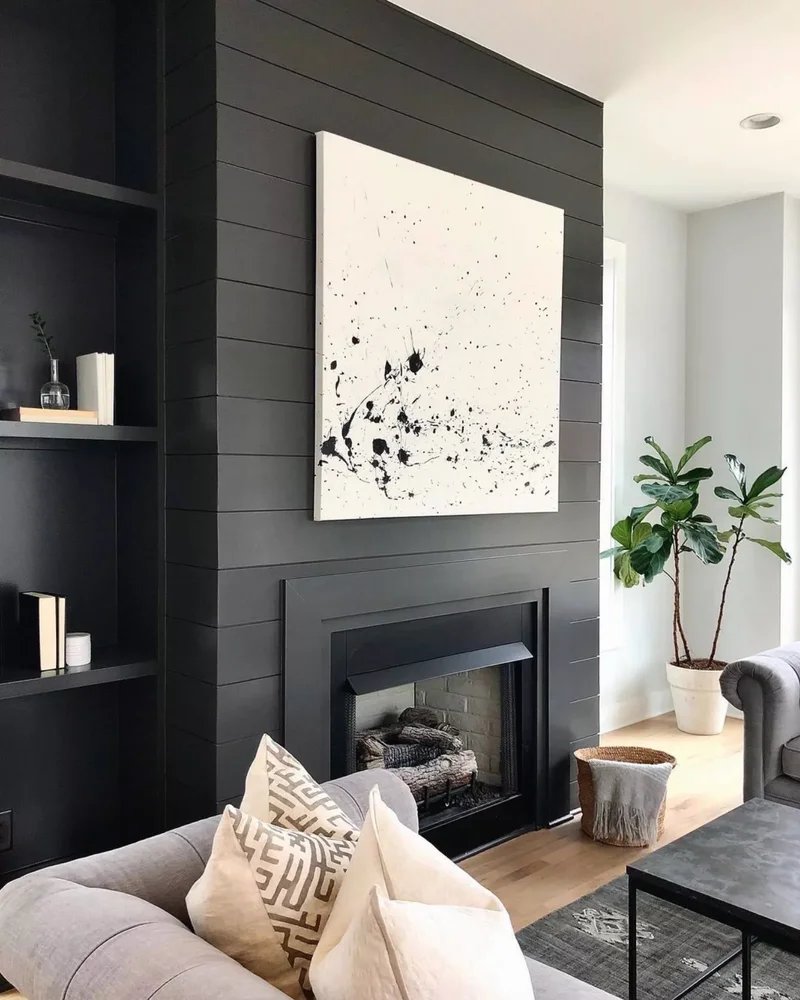 Charcoal Shiplap Fireplace Wall