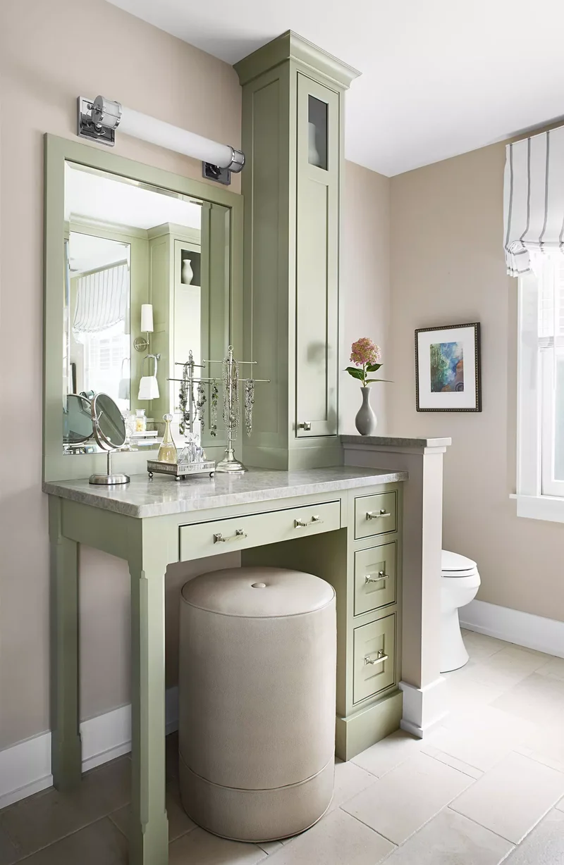 17 Makeup Vanity Ideas for Your Bathroom's Daily Routine 10 Choose Comfortable Seating