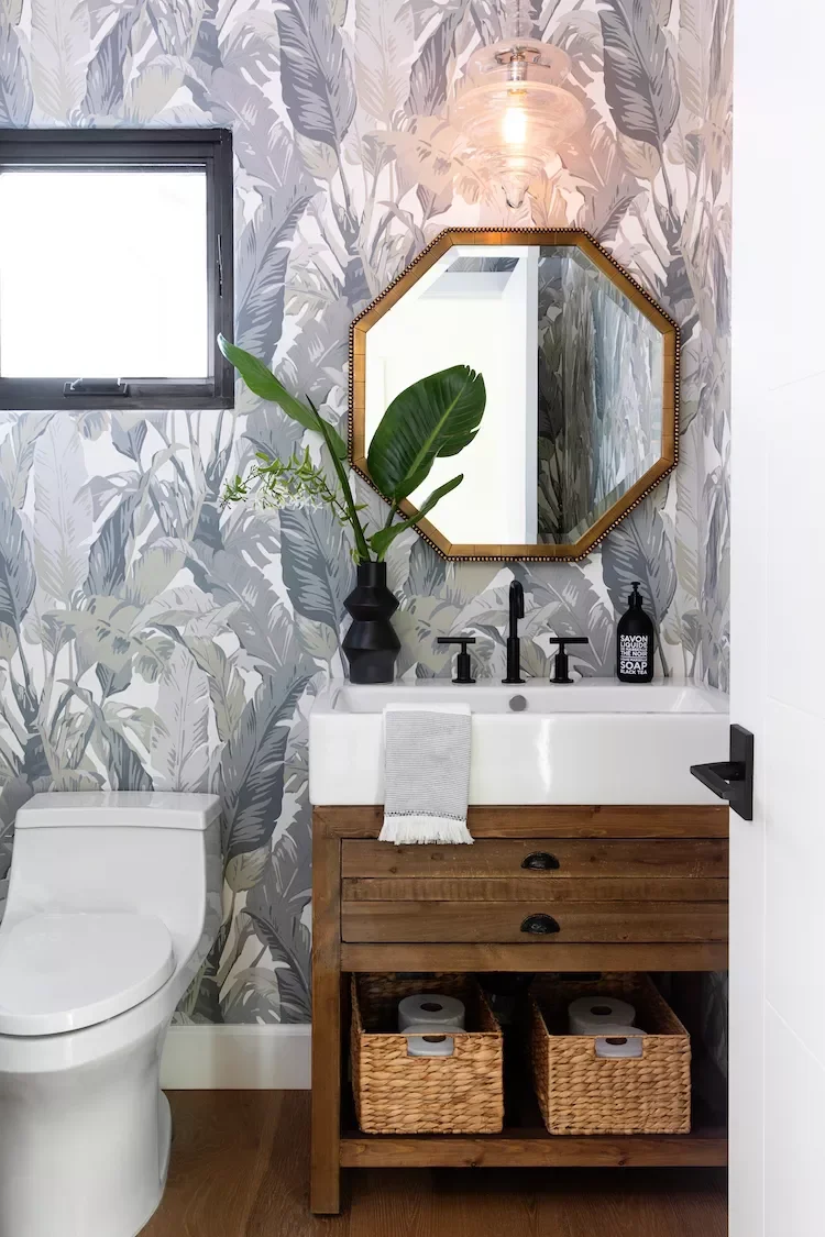 43 Beautiful Powder Room Ideas to Transform Your Half Bath 22 Choose Rustic Wood Tones