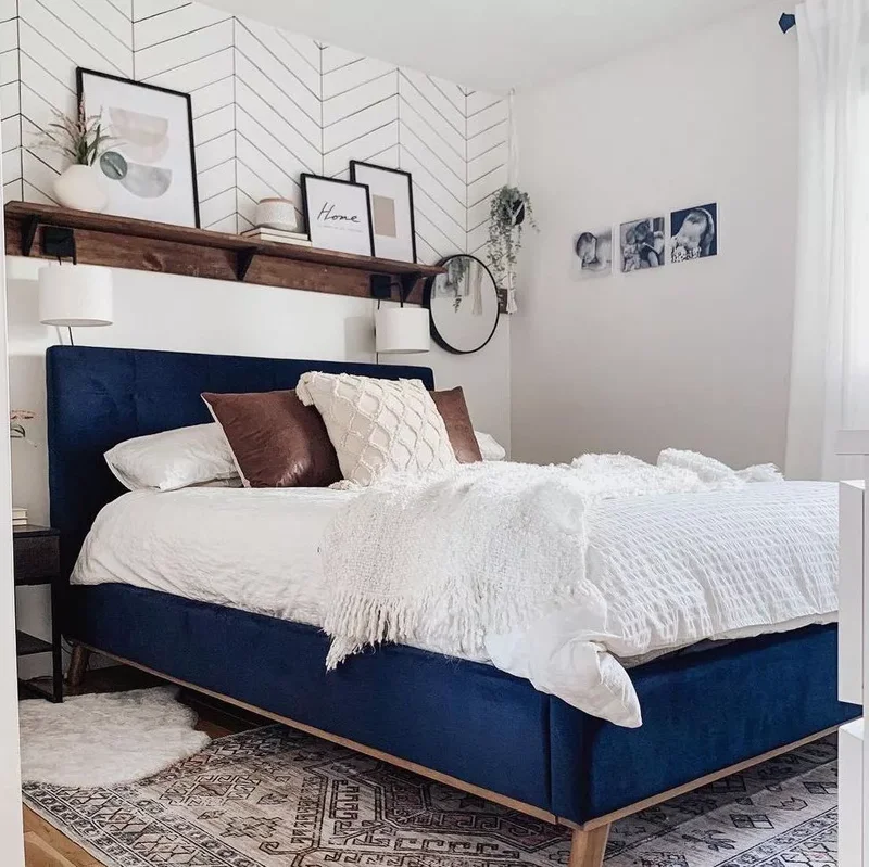 25 Navy Blue Bedroom Designs That Transcend Nautical Style 23 Choose a Velvet Blue Bedframe