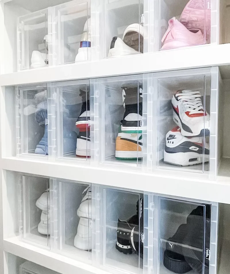 20 Clever Garage Shoe Storage Solutions to Try Today 4 Clear-Front Shoe Storage Boxes