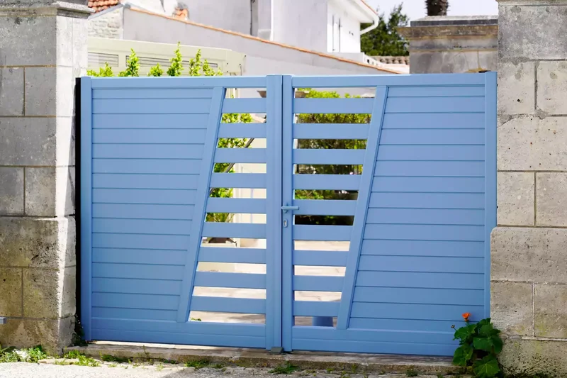 35 Beautiful Driveway Gate Ideas for Any Home Style 15 Colorful Blue Driveway Gate