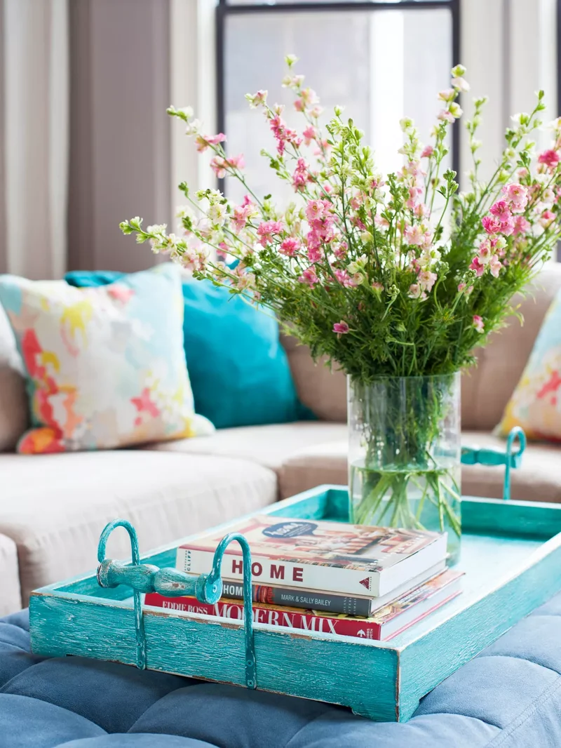 33 Stylish Ottoman Decorating Ideas for Your Living Room 18 Colorful Ottoman Tray