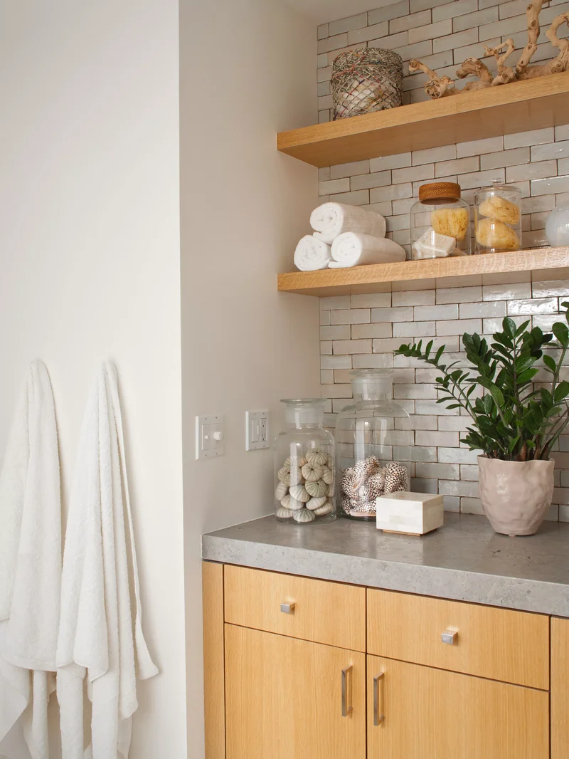 26 Smart Bathroom Shelf Ideas for Organized Toiletries 18 Combine Wall and Countertop Storage