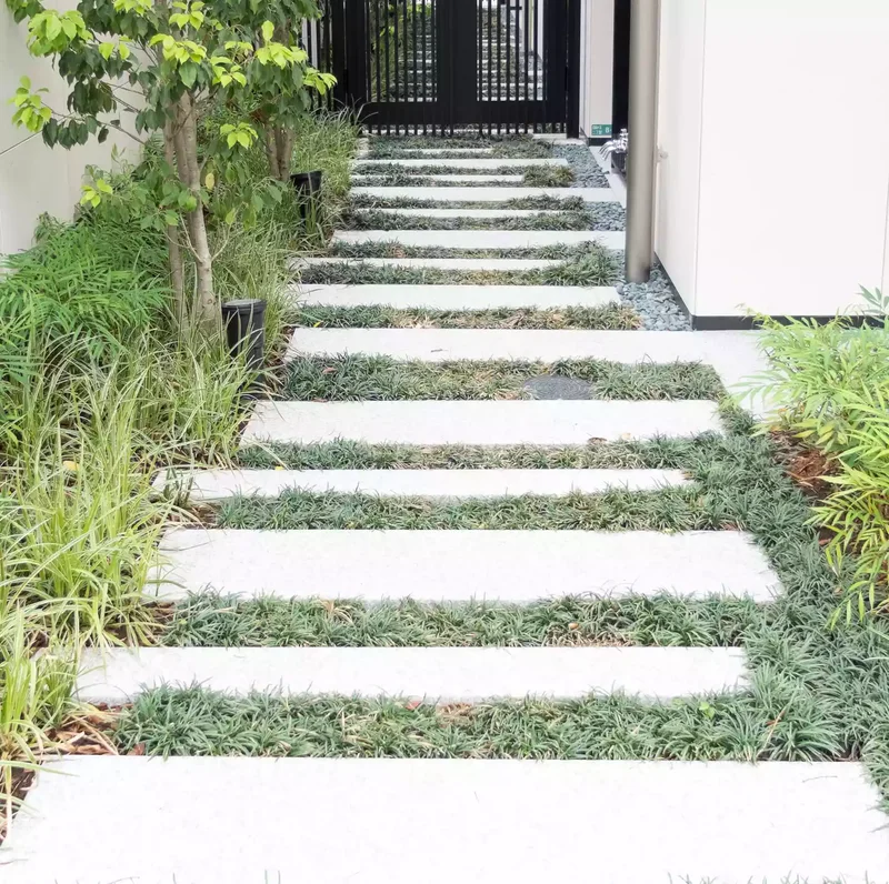 10 Modern Concrete Paver Walkway Ideas for Your Home 5 Concrete Pavers Across a Lawn