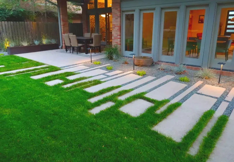 10 Modern Concrete Paver Walkway Ideas for Your Home 4 Concrete Walkway Partial Grass and Rock