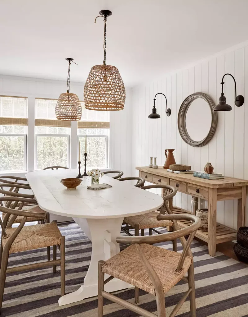 32 Modern Farmhouse Dining Room Ideas for Rustic Warmth 14 Cover the Walls in Shiplap