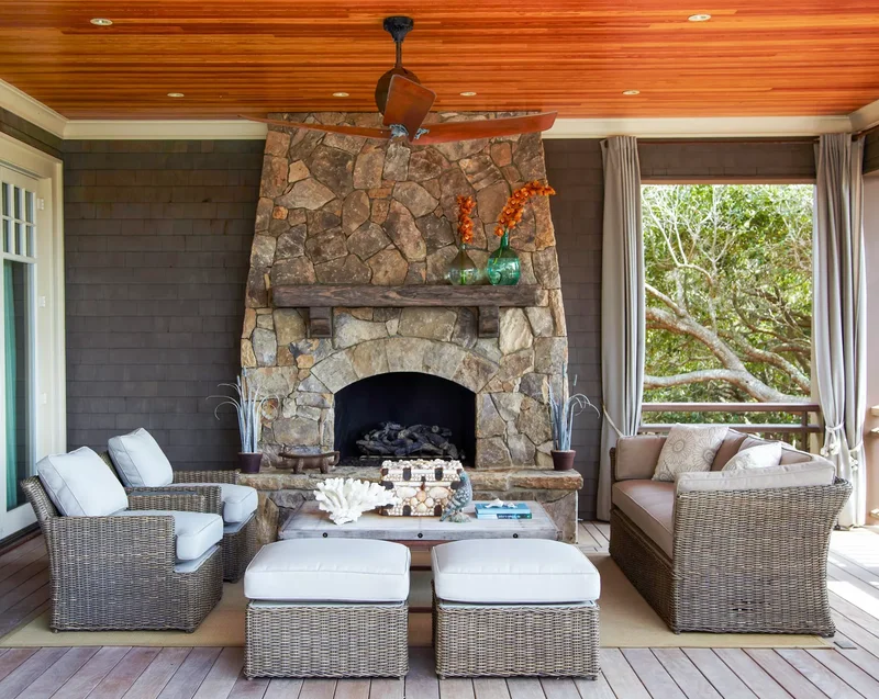 39 Outdoor Fireplace Designs for Your Cozy Retreat Space 32 Covered Deck Fireplace