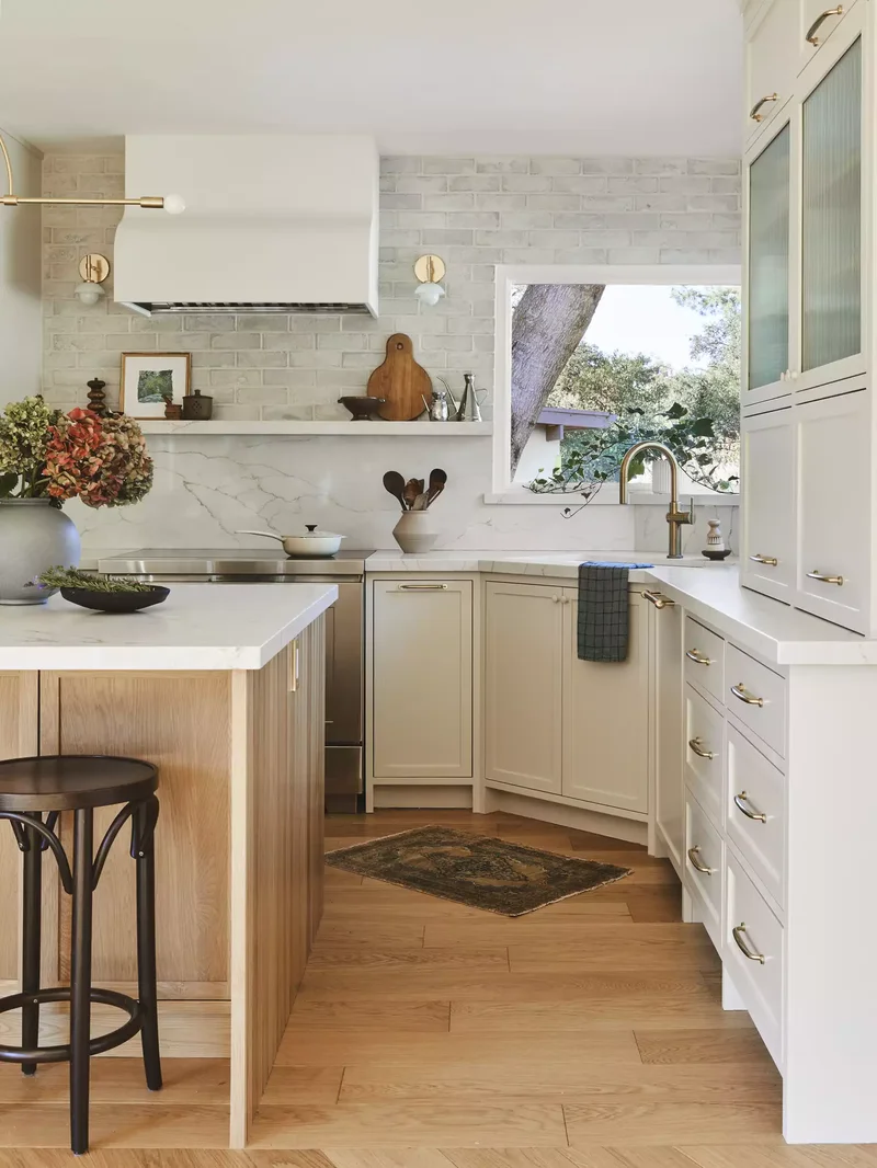 34 White & Wood Kitchen Designs That Feel Fresh and Timeless 8 Cream and Wood Cabinets