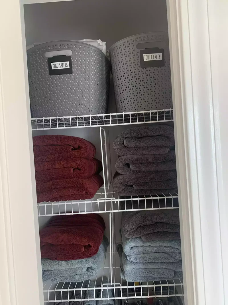 32 Clever and Beautiful Towel Storage Solutions 1 Create Cubbies on a Shelf