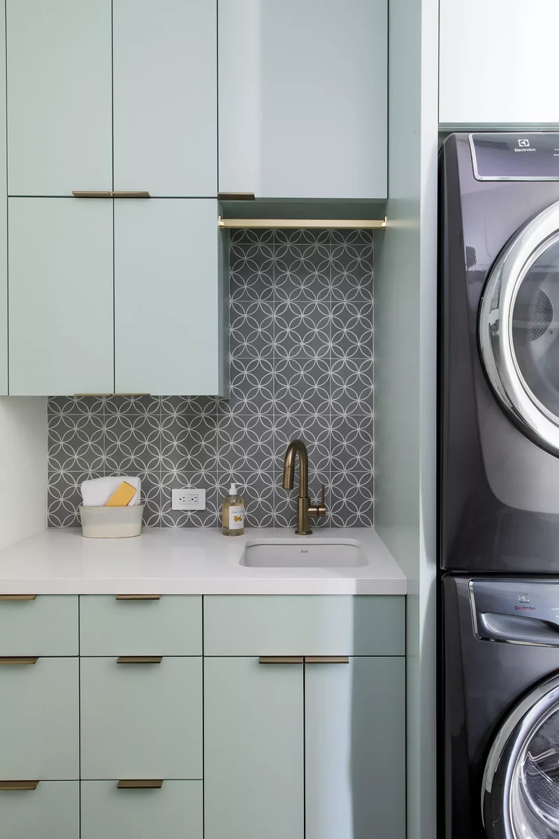 53 Stylish Small Laundry Room Ideas That Work Beautifully 16 Create a Cool-Toned Palette