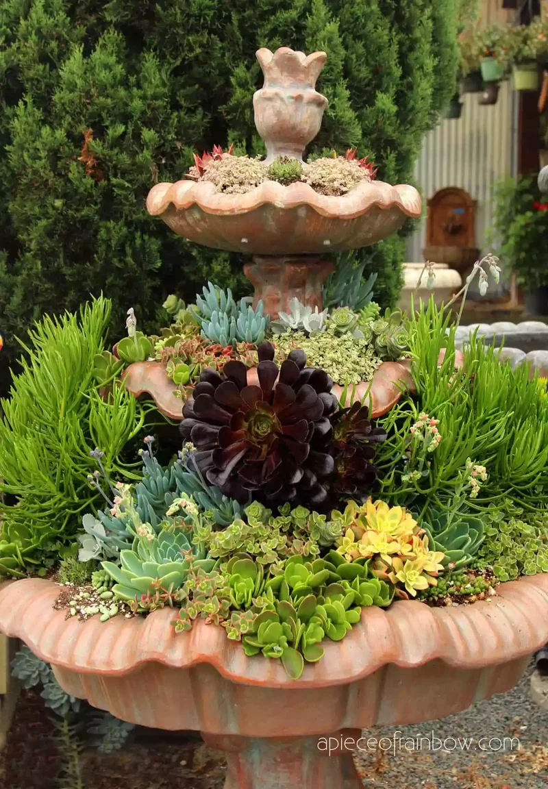 35 DIY Backyard Garden Projects to Transform Your Space 3 DIY Succulent Garden in a Fountain