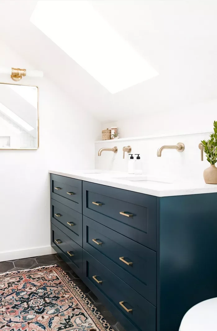 34 Beautiful Blue Bathroom Ideas for Any Style to Refresh 22 Dark Blue Sink Vanity