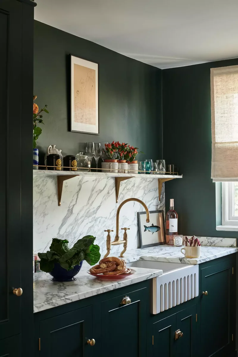 21 Moody Kitchen Ideas to Elevate Your Interior Style 5 Dark Green Walls