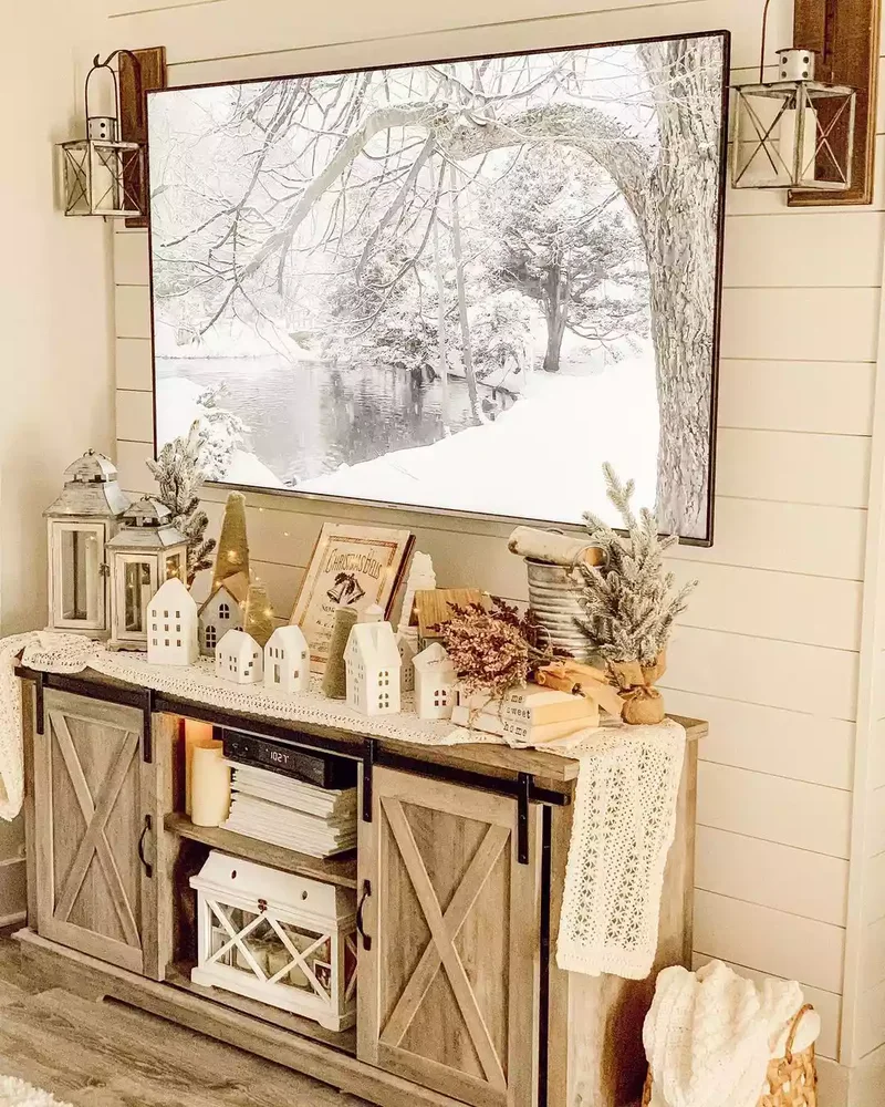22 Beautiful Farmhouse TV Stand Styling Ideas You'll Love 3 Deck the Halls
