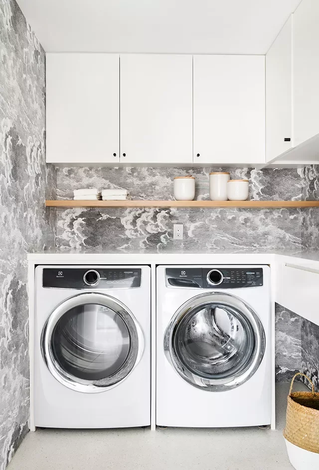 53 Stylish Small Laundry Room Ideas That Work Beautifully 20 Decorate With Storm Cloud Wallpaper