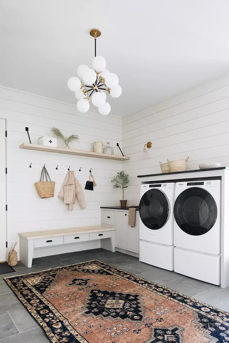57 Laundry Room Ideas That Make Chores More Enjoyable 48 Decorate With an Area Rug