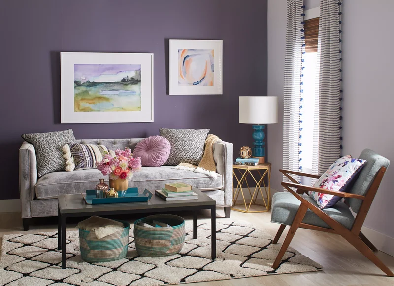 37 Accent Wall Ideas to Completely Transform Your Living Room 23 Deep Purple Accent Wall