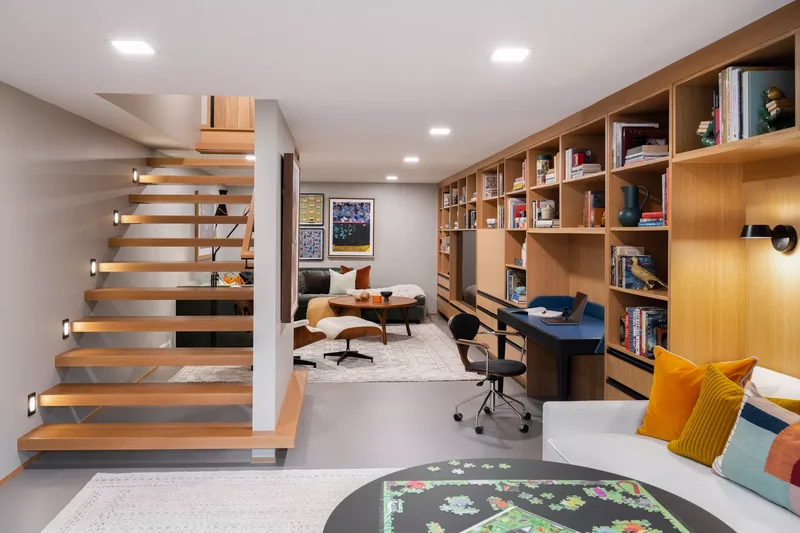 16 Basement Office Ideas to Boost Your Productivity 2 Design a Built-in Storage System