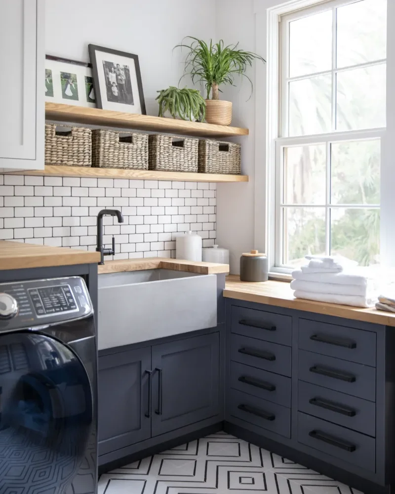 18 Smart Laundry Shelving Ideas to Maximize Small Spaces 8 Elevate Your Storage With Wicker Baskets