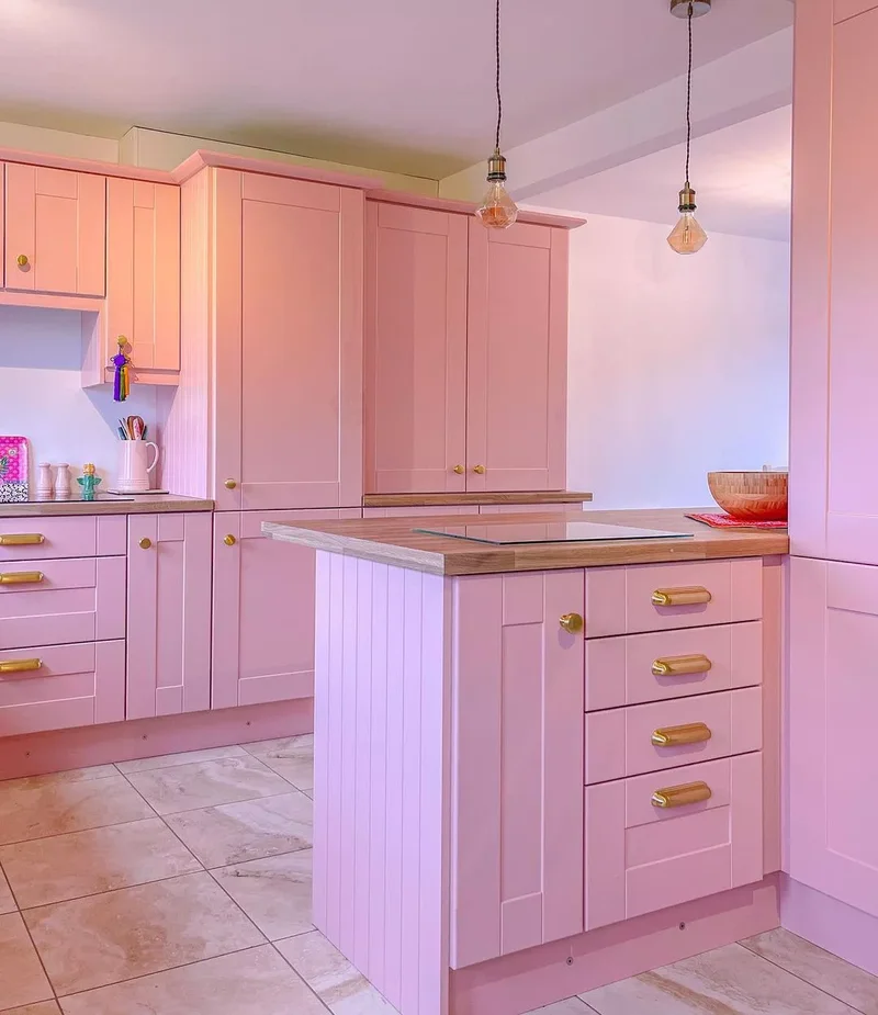 30 Pink Kitchen Designs Showing Pink as the Ideal Neutral 26 Extend Pink to the Floors