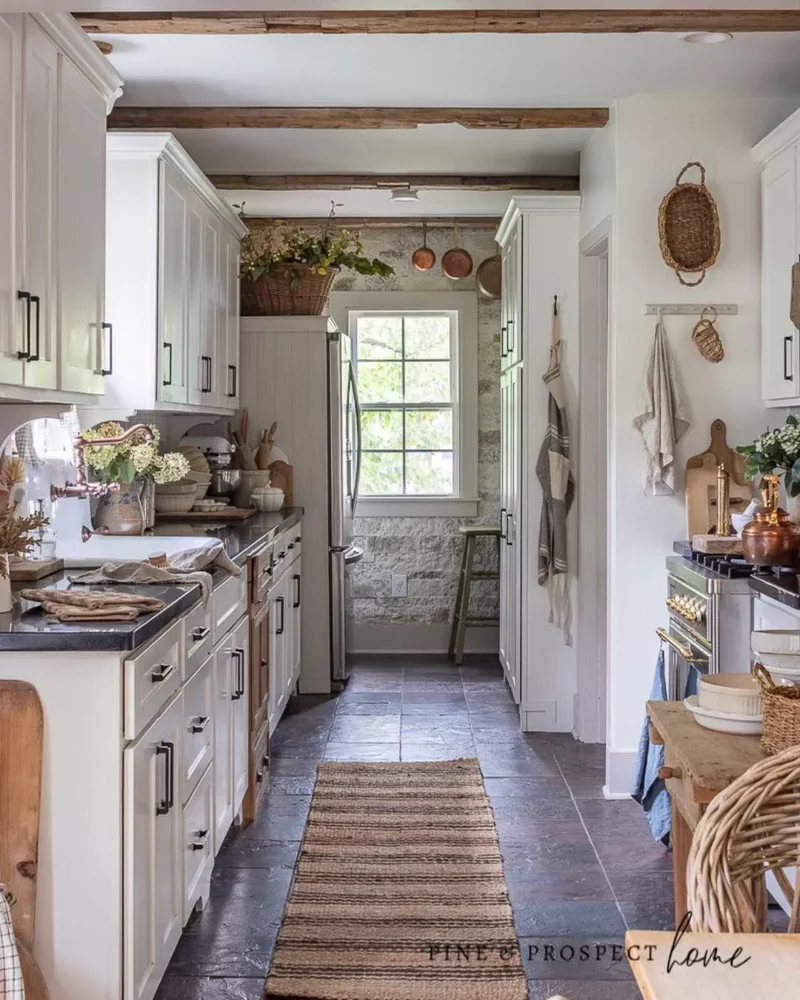 Farmhouse Kitchen With Dazzling Wooden Beams