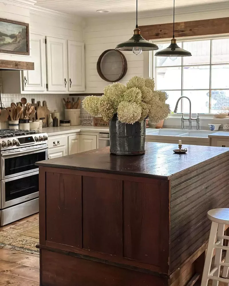 Farmhouse Kitchen With Fresh Flowers