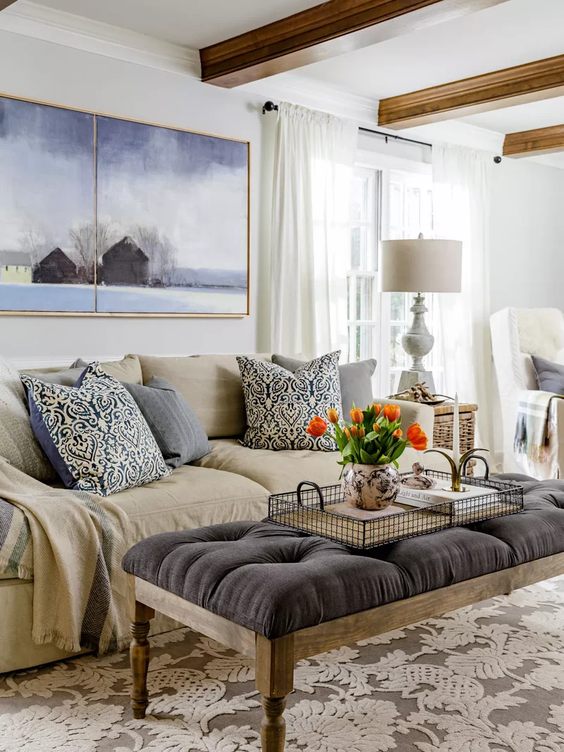 33 Stylish Ottoman Decorating Ideas for Your Living Room 10 Farmhouse Ottoman Decor