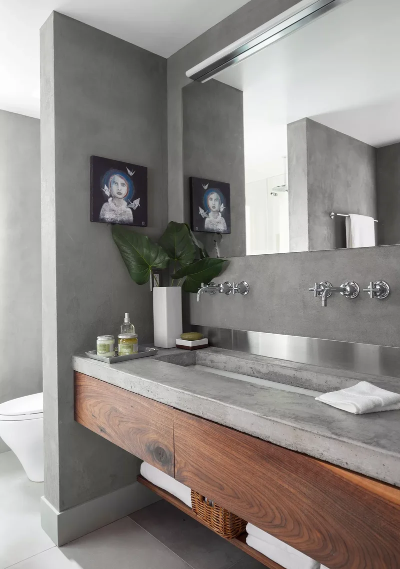 21 Beautiful Bathroom Backsplash Designs for Any Decor 14 Faux Concrete Bathroom Backsplash