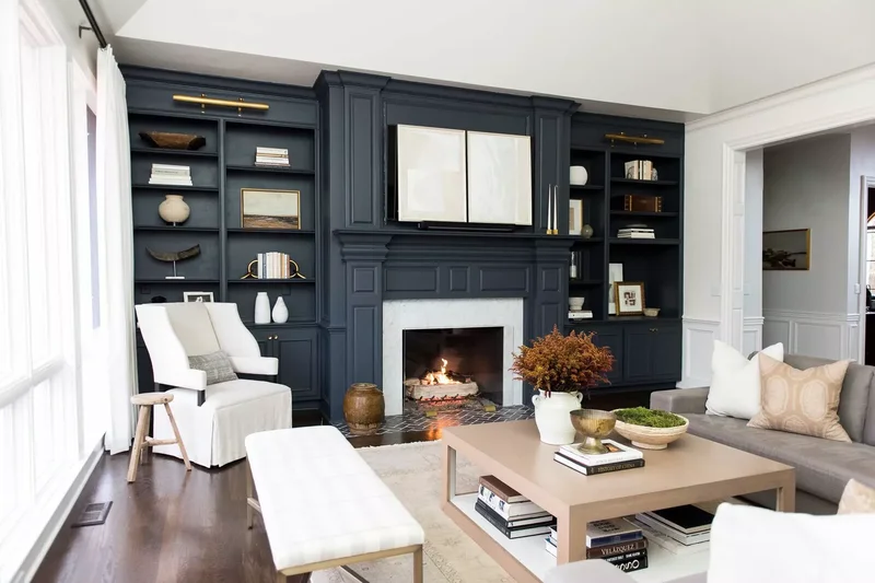 35 Spacious Living Room Ideas That Will Wow Your Guests 23 Feature Built-in Shelves