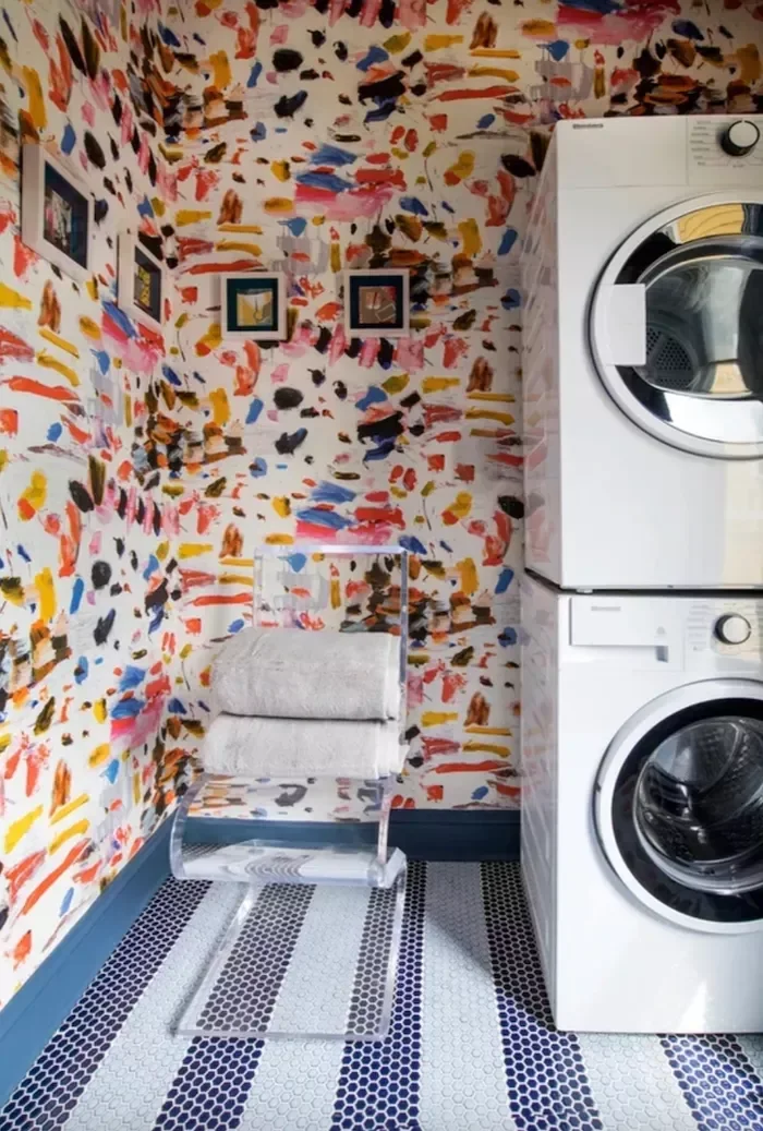 53 Stylish Small Laundry Room Ideas That Work Beautifully 2 Feature Statement Wallpaper
