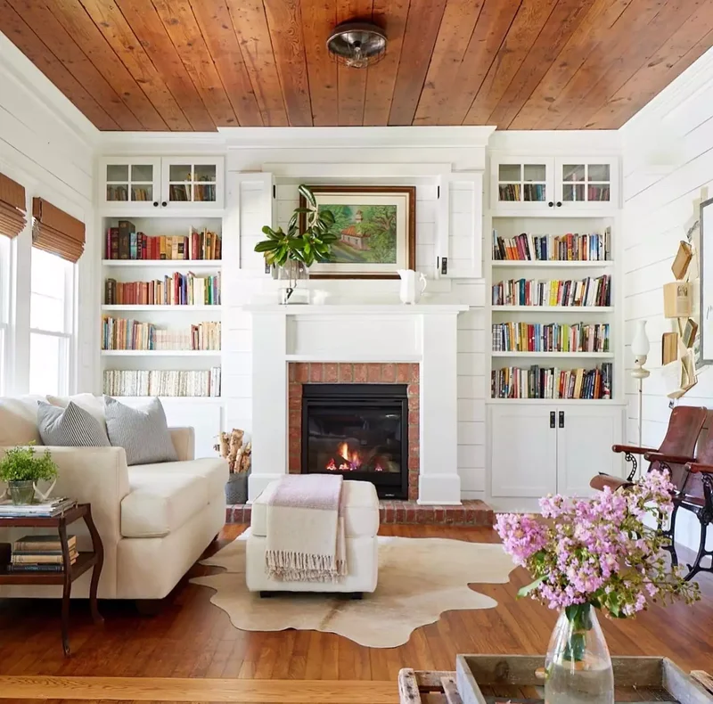 40 Cozy and Inviting Country Living Room Design Ideas 22 Feature a Paneled Wood Ceiling