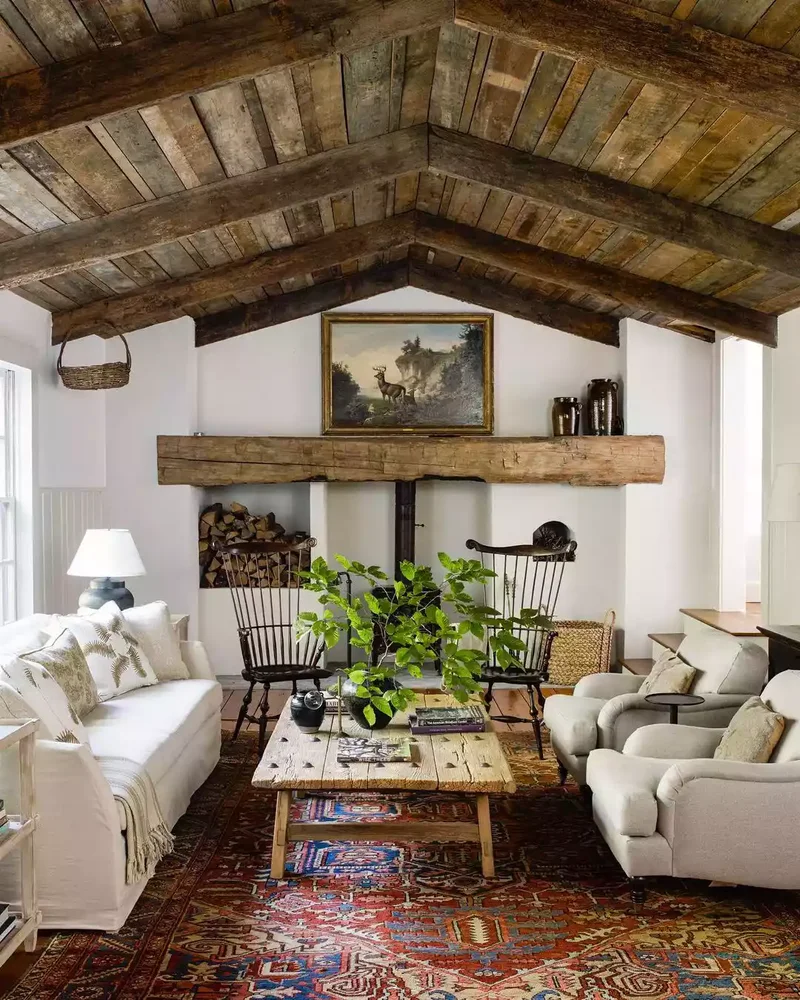 40 Cozy and Inviting Country Living Room Design Ideas 33 Feature a Rustic Exposed Wood Ceiling