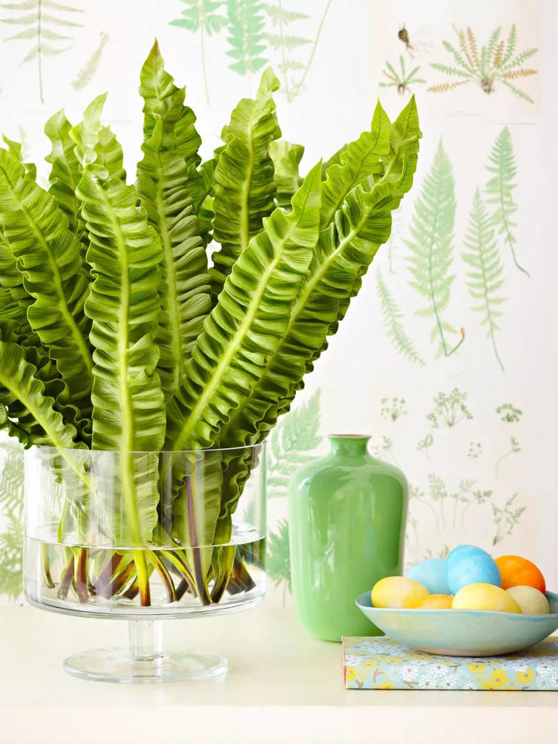 42 Easter Centerpiece Ideas and Table Decor for Spring 14 Ferns and Egg Display