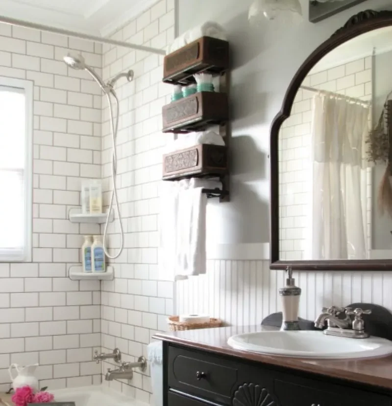 17 Stylish Over the Toilet Storage Ideas for Your Bathroom 5 Find an Antique Shelf