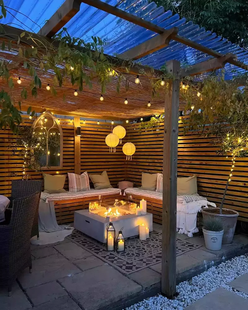 15 Pergola Lighting Ideas to Illuminate Your Outdoor Space 7 Fire Pit Table