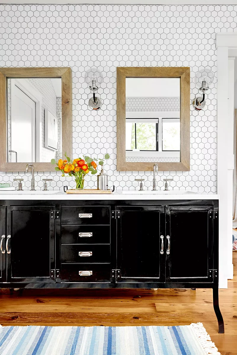 31 Stunning Black and White Bathroom Design Ideas 26 Functional Black Double Vanity