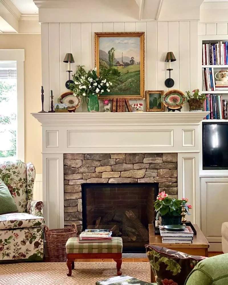 34 Cozy Farmhouse Fireplace Designs to Transform Your Room 17 Give Landscape Artwork Some Love