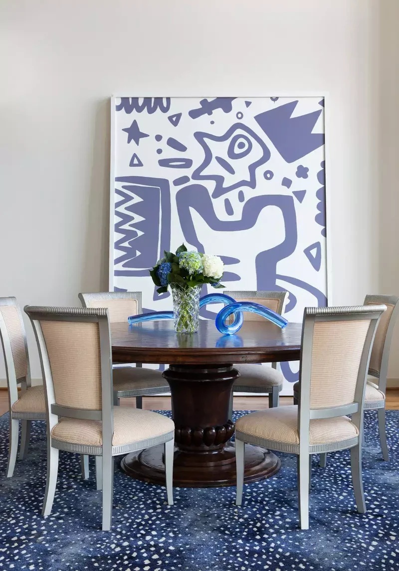 Go Big With a Blue Rug and Blue Accents