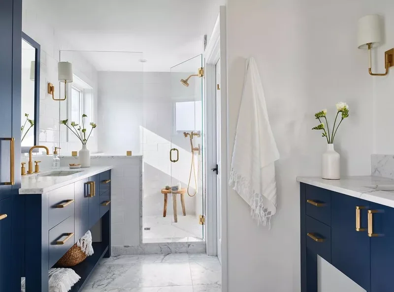 30 Beach-Inspired Bathroom Designs to Bring Coastal Vibes Home 18 Go Blue and White