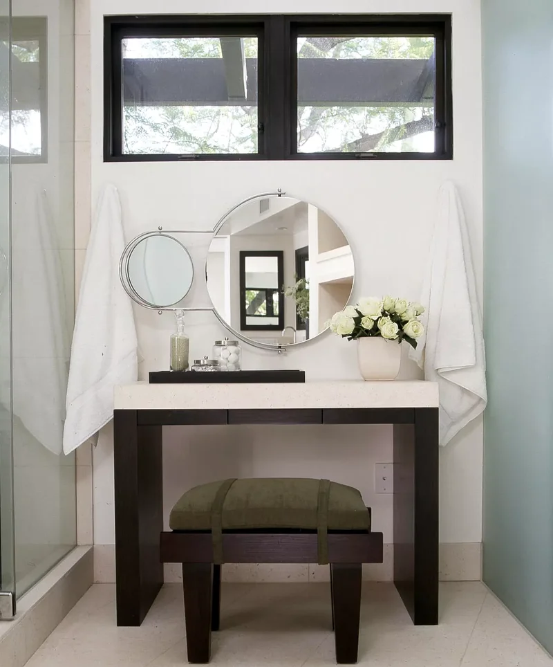 17 Makeup Vanity Ideas for Your Bathroom's Daily Routine 13 Go Sleek and Simple