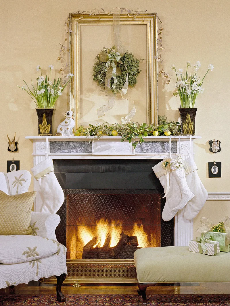 53 Stunning Christmas Mantel Decor Ideas for Your Home 37 Gold and White Mantel