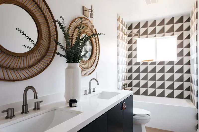 102 Beautiful Bathroom Design Ideas You'll Love to Recreate 32 Graphic Wall Tile