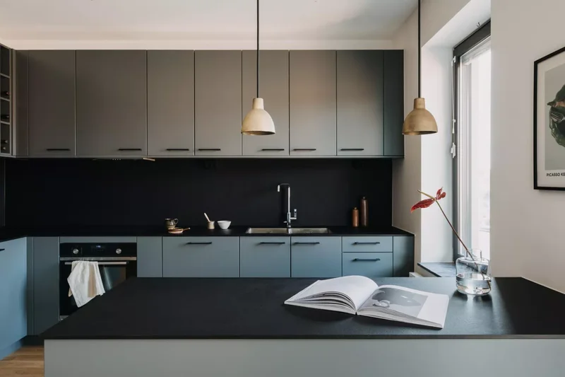 31 Kitchen Color Schemes for Every Style to Transform Your Space 7 Gray + Blue + Black