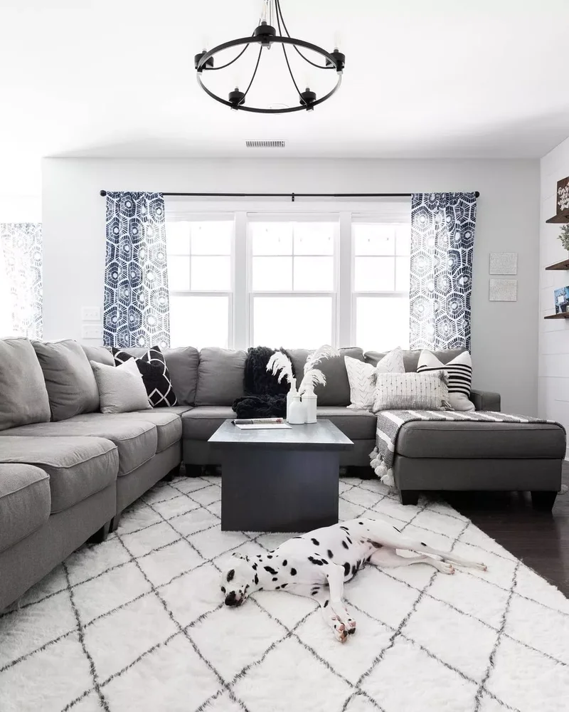 42 Beautiful Gray Living Room Ideas for Peaceful Spaces 24 Gray, Blue, and White