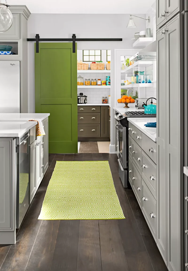 Green Kitchen with Barn Doors