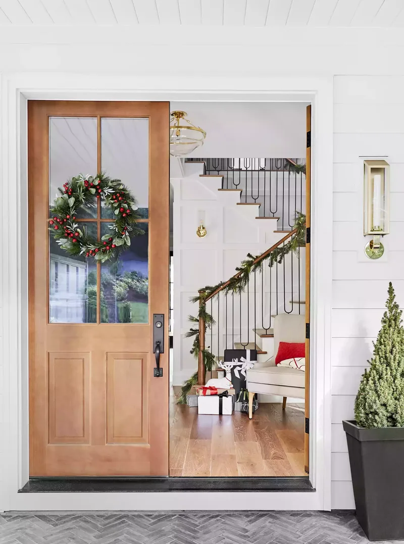 Christmas Door Decorating Ideas: 30 Designer Looks to Try 28 Green Leaves and Red Berries