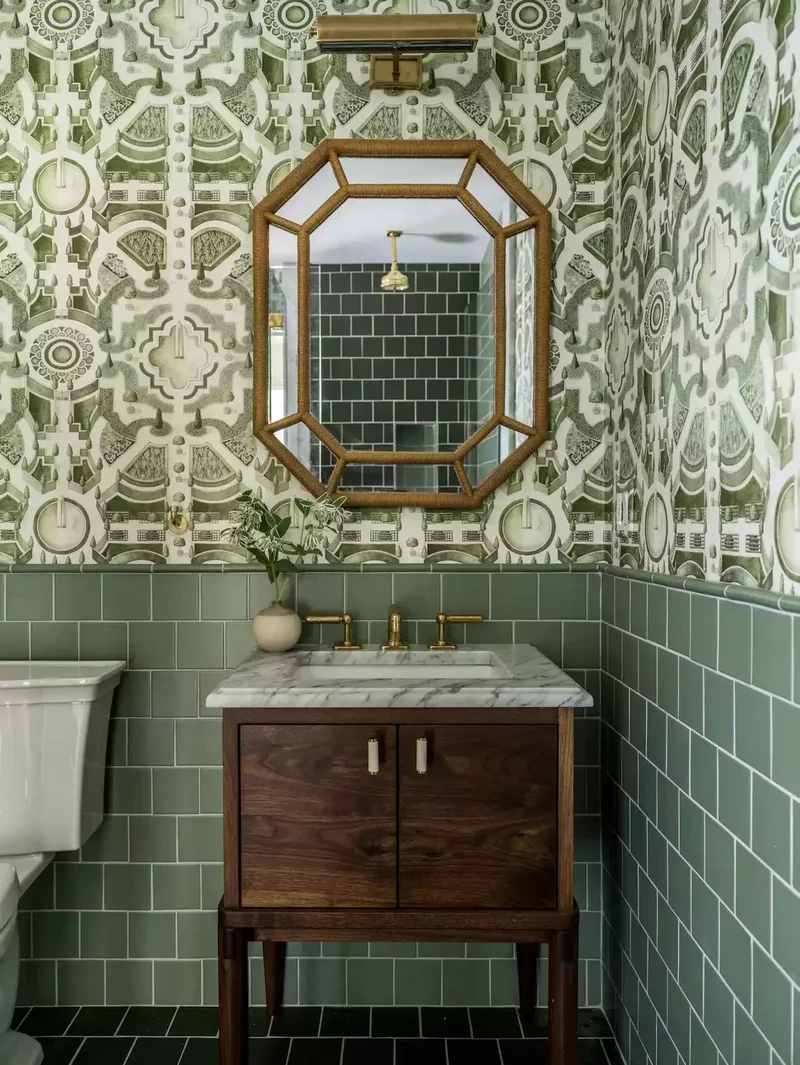 Green Tile and Wallpaper