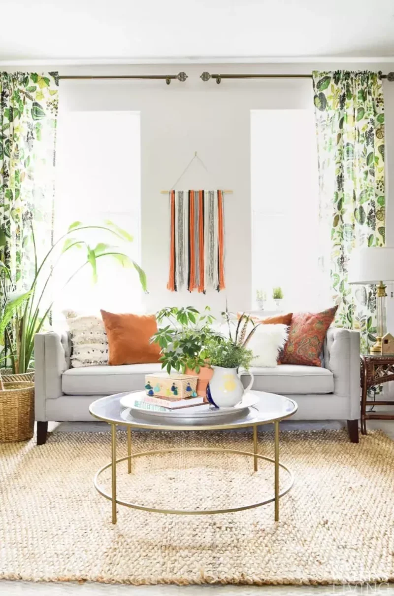 50 Formal Living Room Ideas That Feel Fresh and Inviting 1 Hang Botanical Drapery
