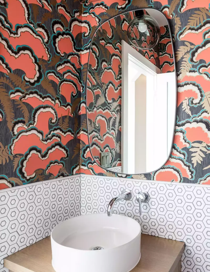43 Beautiful Powder Room Ideas to Transform Your Half Bath 18 Hang Groovy Wallpaper